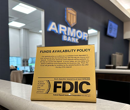 At Armor Bank, We take security & common safeguards seriously, and are a Member FDIC.